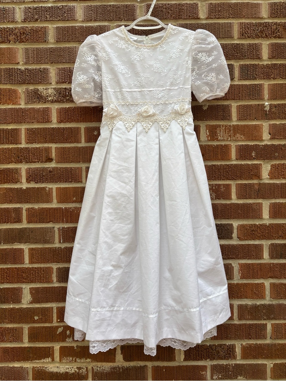 BONNIE JEAN Vintage Girls Sz 12 White Dress First Communion Baptism Flower Girl